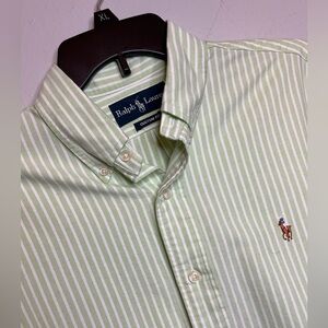 Ralph Lauren Men’s Medium Custom Fit Long Sleeve Striped Cotton Shirt Flesh Pony